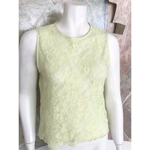 DKNY Lingerie Yellow Sheer Floral Cami Tank Top Blouse Sleeveless Size Medium - Picture 1 of 9